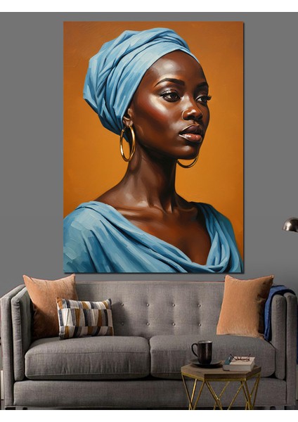 Mavi Afrikalı Kadın Dekoratif Kanvas - Mdf Ahşap Tablo fiyatları