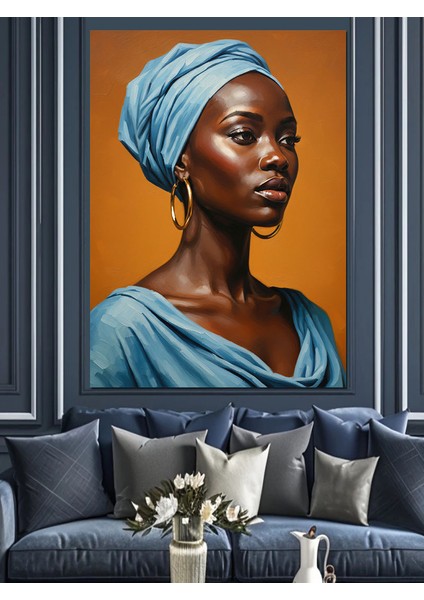 Mavi Afrikalı Kadın Dekoratif Kanvas - Mdf Ahşap Tablo fırsatları