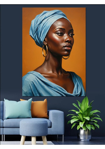 Mavi Afrikalı Kadın Dekoratif Kanvas - Mdf Ahşap Tablo indirimleri