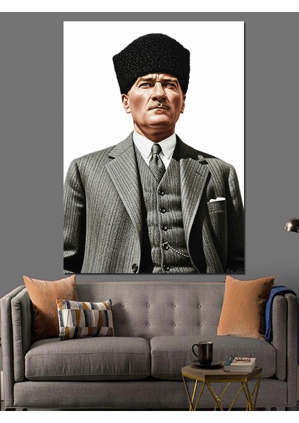 Şık Giyimli Atatürk Portresi Dekoratif Kanvas - Mdf Ahşap Tablo