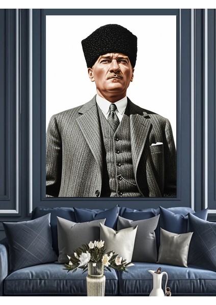 Şık Giyimli Atatürk Portresi Dekoratif Kanvas - Mdf Ahşap Tablo modelleri