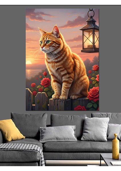 Gün Batımı Kedi Oturuyor Dekoratif Kanvas - Mdf Ahşap Tablo modelleri