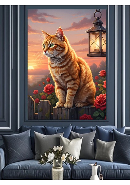 Gün Batımı Kedi Oturuyor Dekoratif Kanvas - Mdf Ahşap Tablo fırsatları