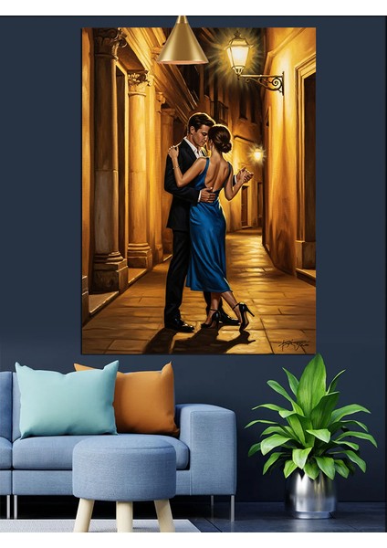 Loş Sokakta Aşık Çift Dekoratif Kanvas - Mdf Ahşap Tablo fırsatları