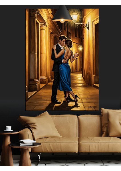 Loş Sokakta Aşık Çift Dekoratif Kanvas - Mdf Ahşap Tablo indirimleri