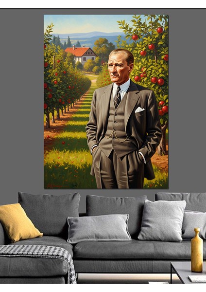 Mustafa Kemal Atatürk ve Bahçe Dekoratif Kanvas - Mdf Ahşap Tablo