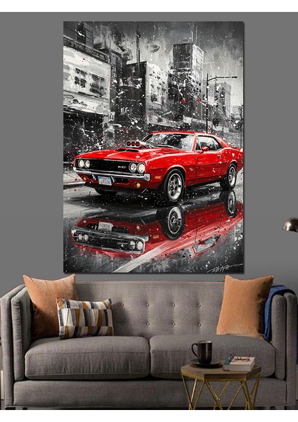 Eski Kırmızı Klasik Araba Dekoratif Kanvas - Mdf Ahşap Tablo