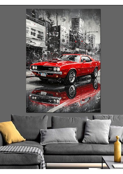 Eski Kırmızı Klasik Araba Dekoratif Kanvas - Mdf Ahşap Tablo fiyatları