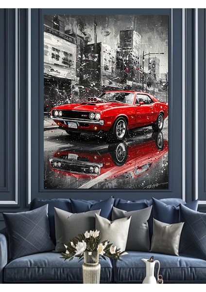 Eski Kırmızı Klasik Araba Dekoratif Kanvas - Mdf Ahşap Tablo modelleri