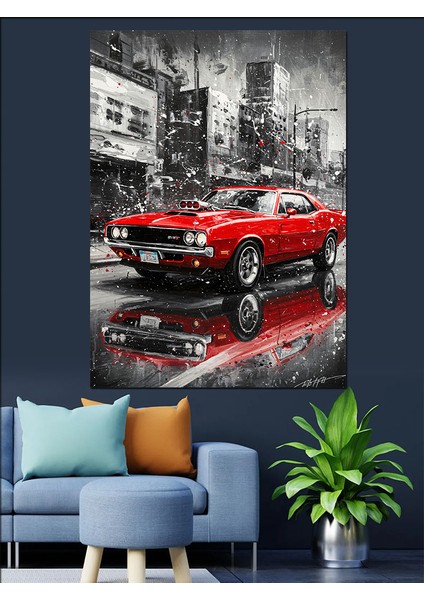 Eski Kırmızı Klasik Araba Dekoratif Kanvas - Mdf Ahşap Tablo fırsatları