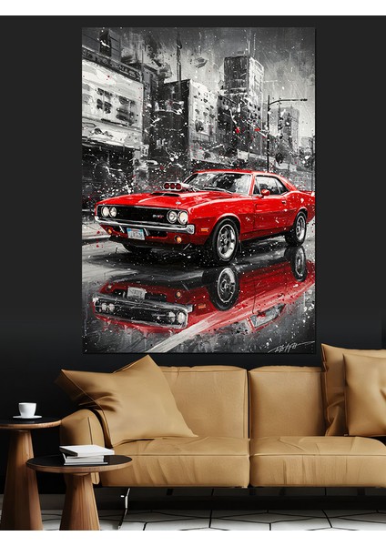 Eski Kırmızı Klasik Araba Dekoratif Kanvas - Mdf Ahşap Tablo indirimleri