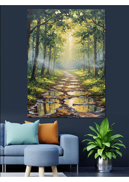 Sisli Orman Patika Yolu Dekoratif Kanvas - Mdf Ahşap Tablo