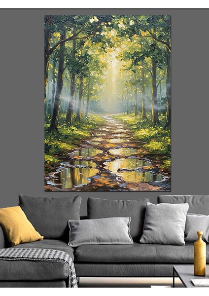 Sisli Orman Patika Yolu Dekoratif Kanvas - Mdf Ahşap Tablo fırsatları