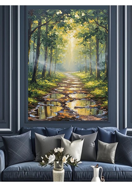 Sisli Orman Patika Yolu Dekoratif Kanvas - Mdf Ahşap Tablo indirimleri