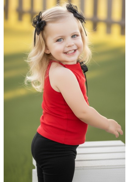 Kız Bebek Coco Kırmızı Halter Üst Toka Takım