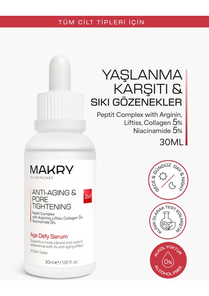 Anti-Aging, Gözenek Görünümünü Azaltıcı ve Arındırcı Cilt Bakım Serumu 30 ml (Collagen, Niacinamide)