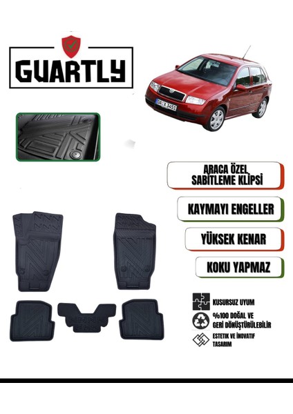 Skoda Fabia 1999-2007 Uyumlu Araca Özel Premium 4d Havuzlu Paspas Takımı