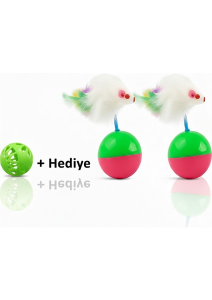 Hacıyatmaz Oyuncağı Seti - Tüylü Fare Denge Topu + Hediye Zilli Top - Eğlenceli Kedi Oyuncağı fiyatları