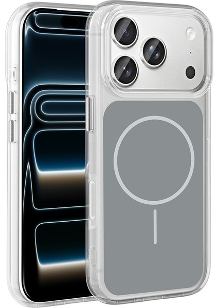 Apple iPhone 17 Pro Uyumlu M-Safe Özellikli Metal Butonlu Ikonik Silikon Kapak Gri