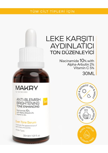 Leke Karşıtı, Cilt Işıltısını Artıran ve Ton Dengeleyici Cilt Bakım Serumu 30 ml (Arbutin, Vitamin C)