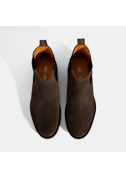 Kadın Kahve Lastik Detaylı Süet Deri Bot