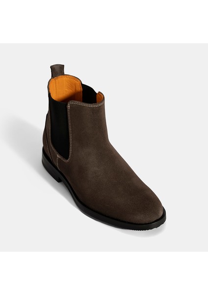 Kadın Kahve Lastik Detaylı Süet Deri Bot