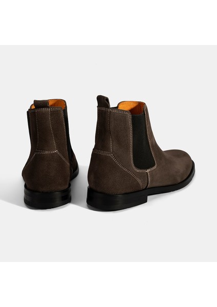 Kadın Kahve Lastik Detaylı Süet Deri Bot