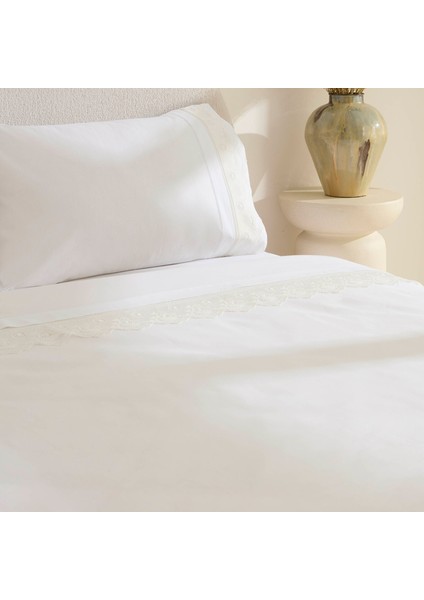 Teora Dantelli Çift Kişilik Nevresım Takımı Beyaz fırsatları