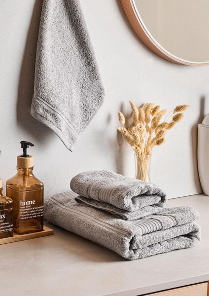 Towy Grey 100% Pamuk 3'lü Banyo Havlusu Seti