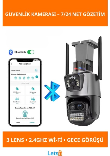 3 Lens Wi Fi Gece Görüşlü Güvenlik Kamerası
