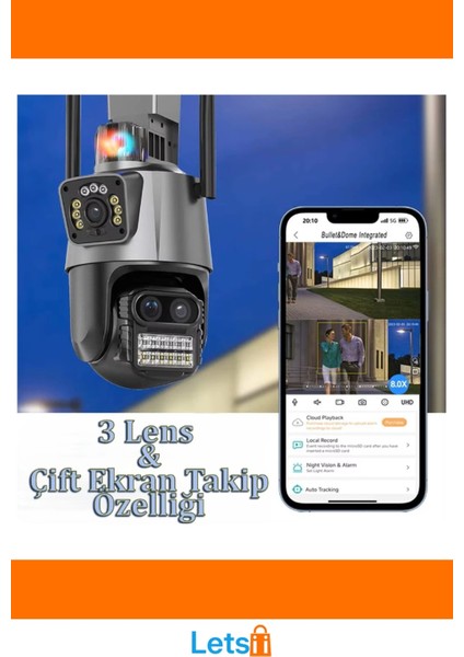 3 Lens Wi Fi Gece Görüşlü Güvenlik Kamerası modelleri