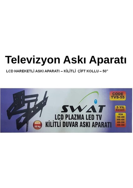 Tv Askı Aparatı Hareketli Iki Kollu 42'- 50" 107 cm 127 cm LCD LED Plazma