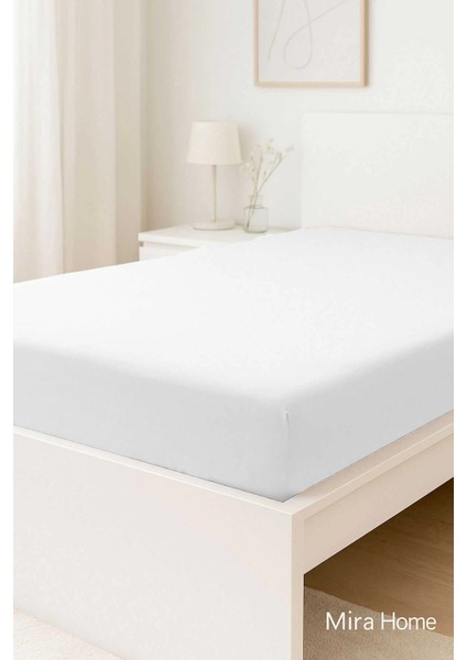 Çift Kişilik Düz Penye %100 Pamuklu Lastikli Çarşaf 180X200 Newsheet Beyaz