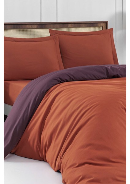 Çift Kişilik Nevresim Takımı Turuncu/mürdüm Düz Renk