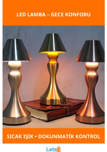 Dokunmatik Ledli Masaüstü Lamba Modern Metalik 23X9 cm