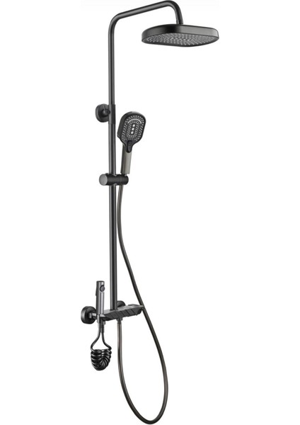 Piyano Kendinden Termostatik Bataryalı Tuşlu Robot Duş Seti ve Batarya Takım Füme