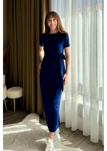 Bağlamalı Lacivert Midi Modal Elbise modelleri