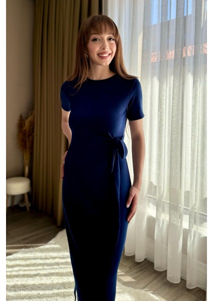 Bağlamalı Lacivert Midi Modal Elbise indirimleri