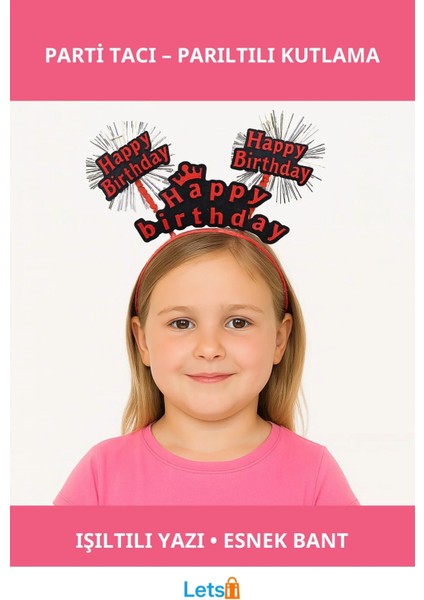 Kırmızı Işıltılı Yazılı Doğum Günü Parti Tacı