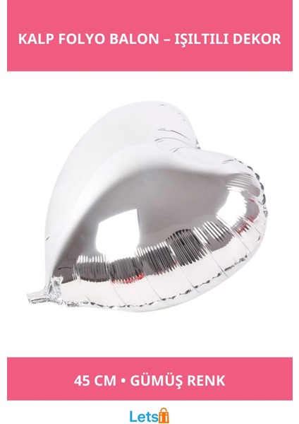 Gümüş Kalp Folyo Balon 45 cm Romantik Süsleme