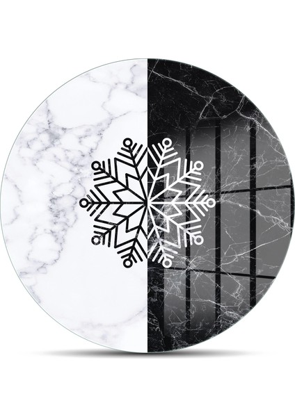 Cam Kesme Tahtası ve Sunumluk Yuvarlak Siyah Beyaz Mermer Kar Tanesi Desenli 30X30 cm fiyatları