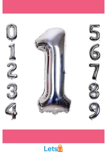 Gümüş Rengi 1 Metre Folyo Rakam Balon modelleri