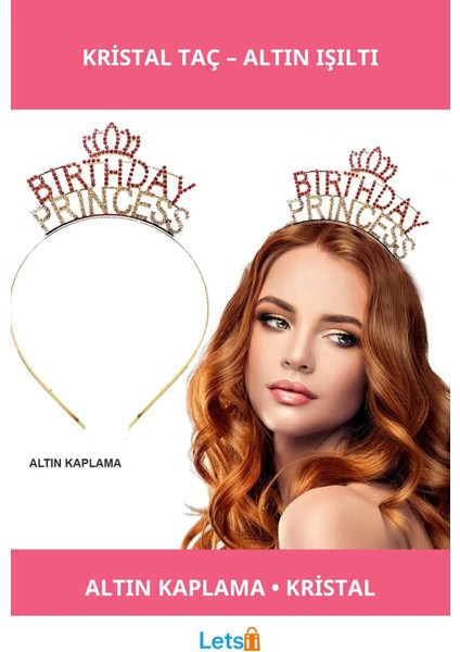 Altın Kaplama Kristal Taç Doğum Günü Prensesi