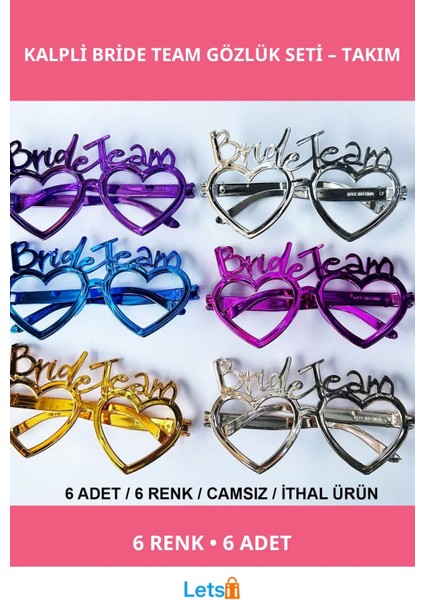 Kalpli Bride Team Parti Gözlükleri 6 Renkli Eğlenceli Aksesuar