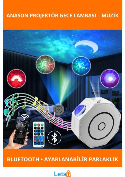 Bluetooth Özellikli Anason Projektör Gece Lambası ile Müzik Keyfi