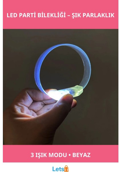 Beyaz 3 Modlu Pilli LED Işıklı Esnek Parti Bilekliği