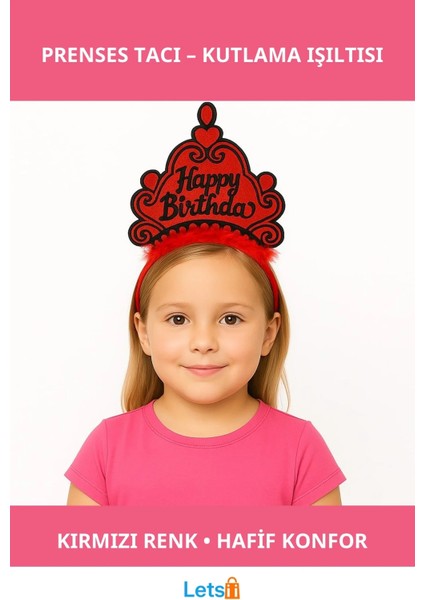 Kırmızı Happy Birthday Doğum Günü Prenses Tacı