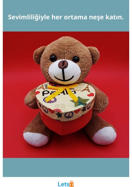 Sevimli Kahverengi Peluş Ayıcık Hediye Kutusunda 25 cm fiyatları