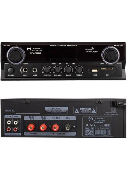 MV-500 100 Watt Usb-Sd-Bluetooth 2 Bölgeli Hat Trafolu Ses Mixer fiyatları