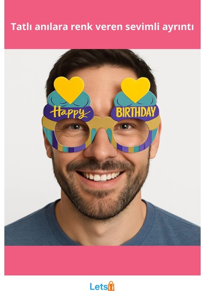 Cupcake Temalı Renkli Karton Happy Birthday Gözlüğü 6 Adet fiyatları